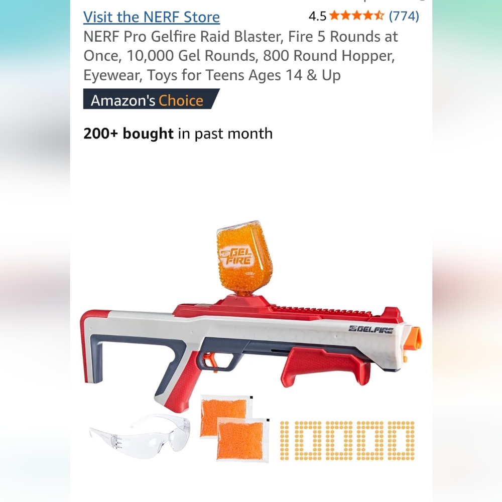 NERF Pro Gelfire Raid Blaster - Red and White